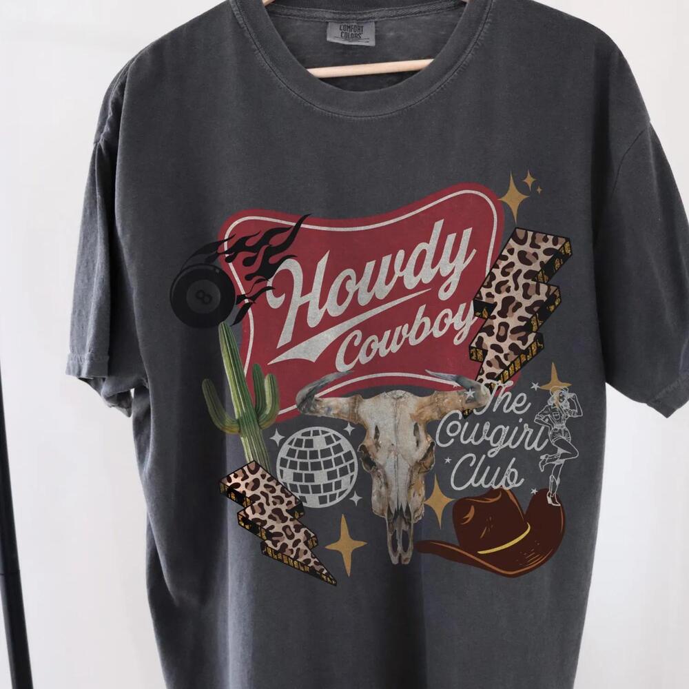 Western Collage Graphic Tee S Country Tee Cowboy Skull Disco Shirt Rodeo Shirt